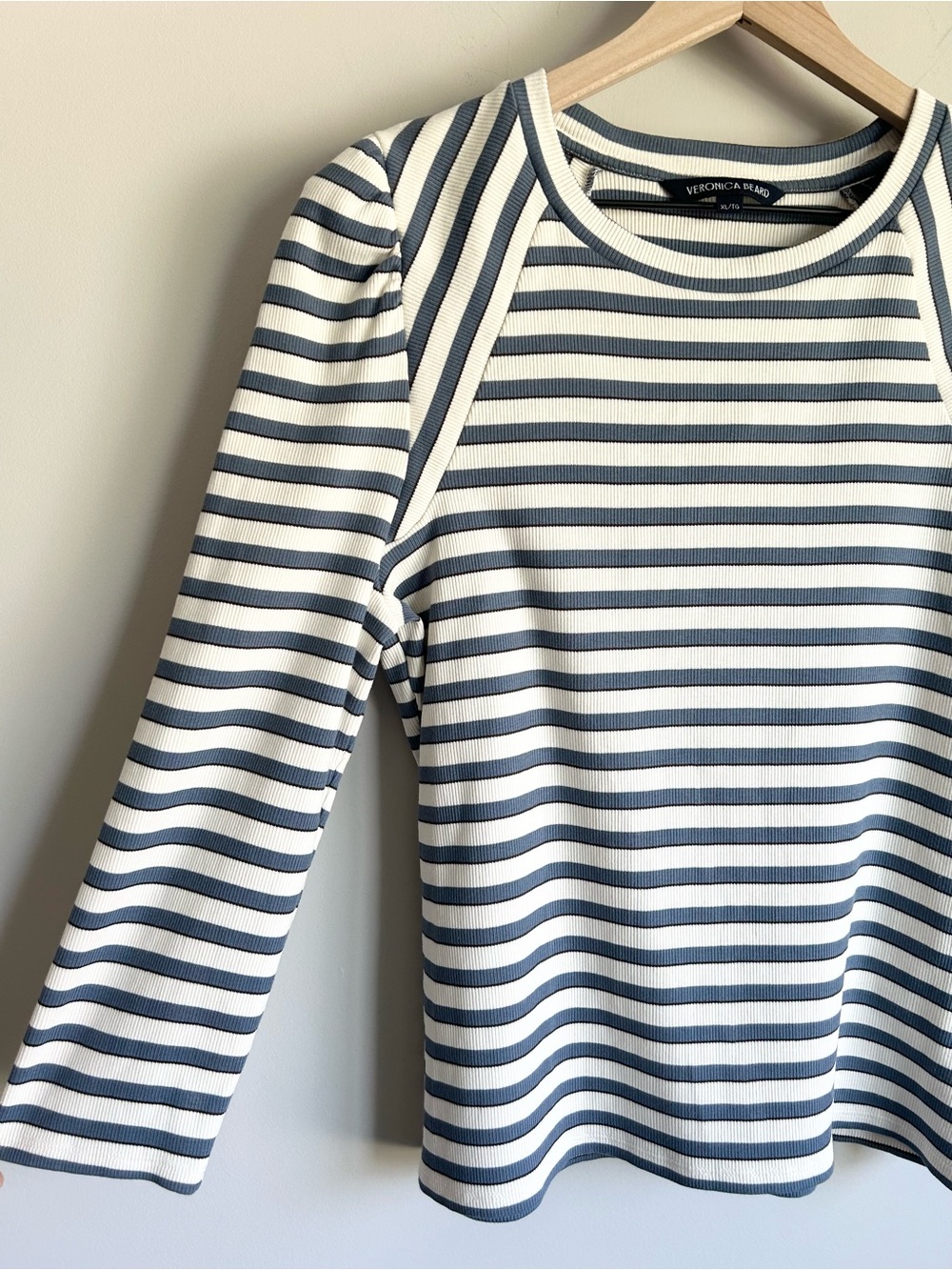 Veronica Beard Delano Puff Sleeve Top Size XL Blue White Stripe - Picture 7 of 8